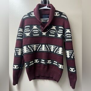 American Eagle Maroon Aztec Southwest Geometric Sweater Cozy Ski Lodge Preppy S
